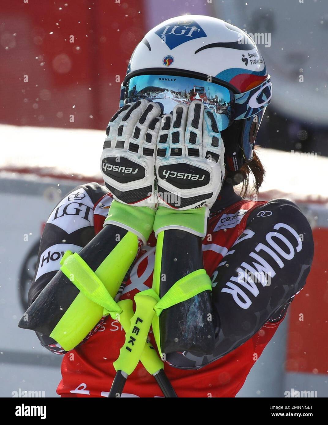 Liechtenstein's Tina Weirather gets to the finish area after completing a women's super-G at the