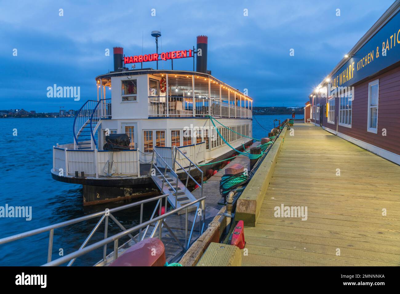 The waterfront at night in Halifax, Nova Scotia, Canada. Stock Photo