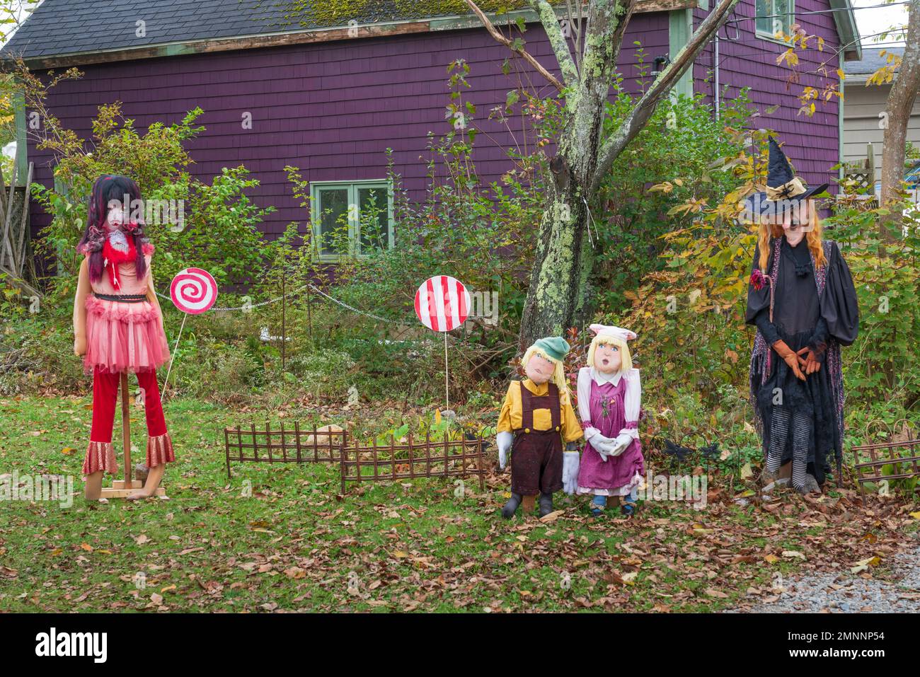 Figures at the Scarecrow Festival in Mahone Bay, Nova Scotia, Canada. Stock Photo