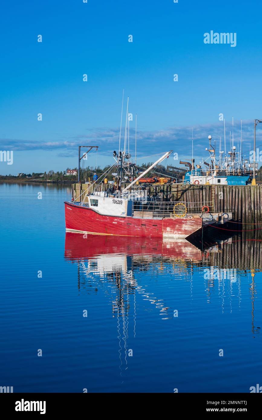 Colorful fishing boats docked in Yarmouth, Nova Scotia, Canada. Stock Photo