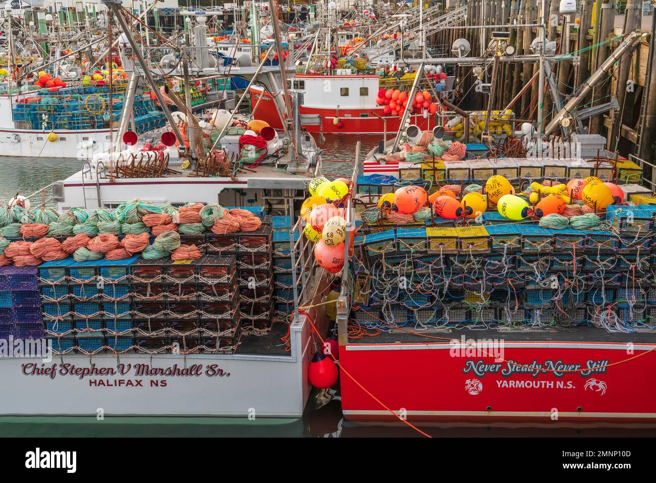 Fishing boats preparing for opening of the fishing season on the docks