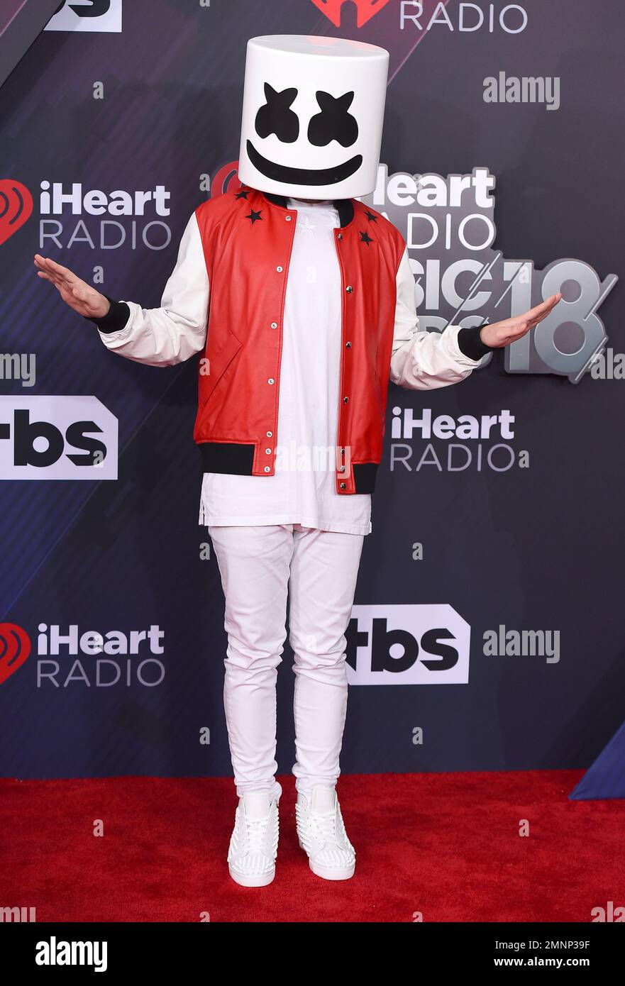 Marshmello arrives at the iHeartRadio Music Awards at The Forum on