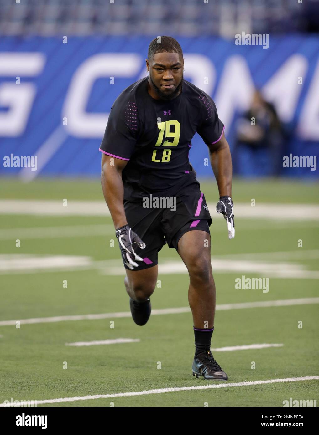 Jacksonville State linebacker Darius Jackson runs a drill during the