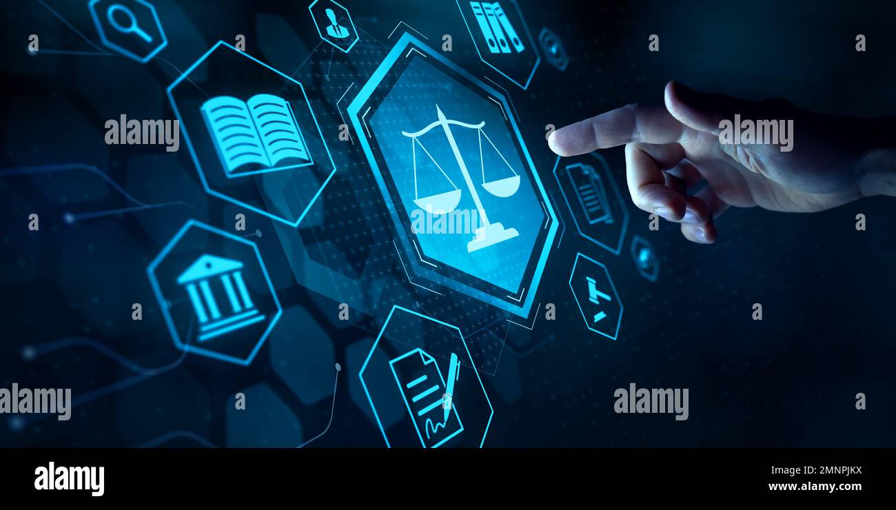 Legal advice for digital technologies, business, finance, intellectual property. Legal advisor, corporate lawer, attorney service. Laws and regulation Stock Photo