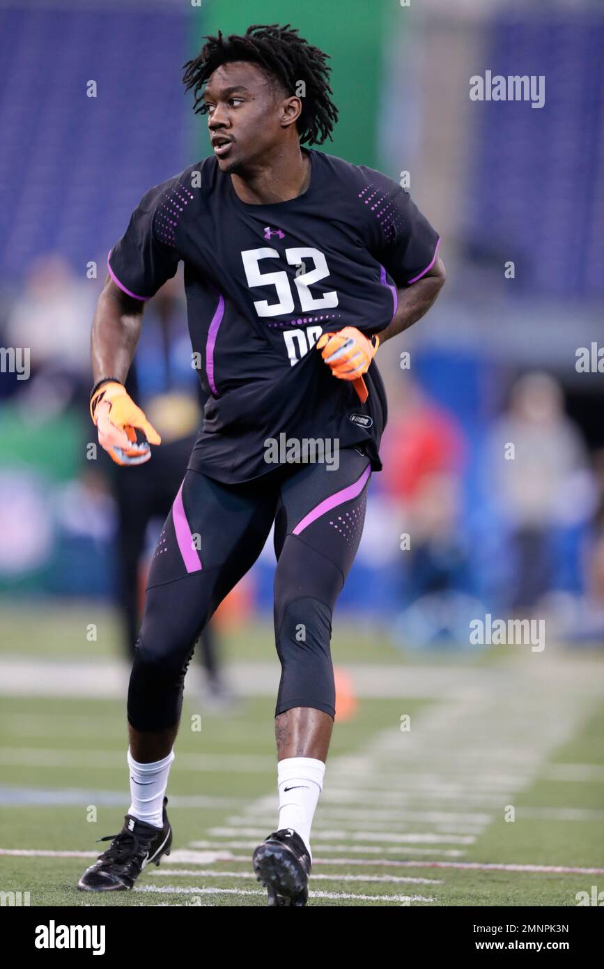 Oklahoma State defensive back Tre Flowers runs a drill at the NFL