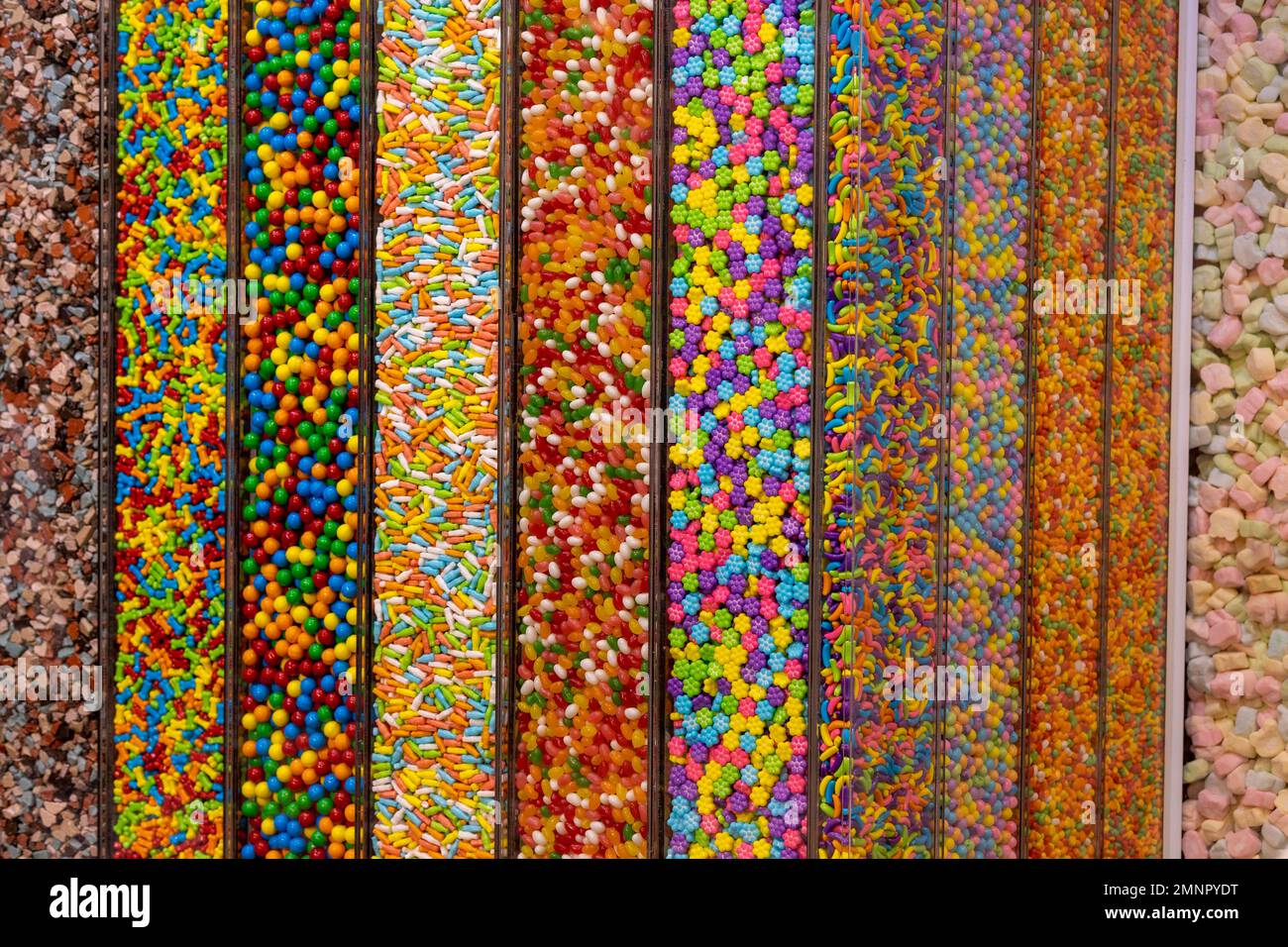 Vertical boxes of multicolored candy Stock Photo