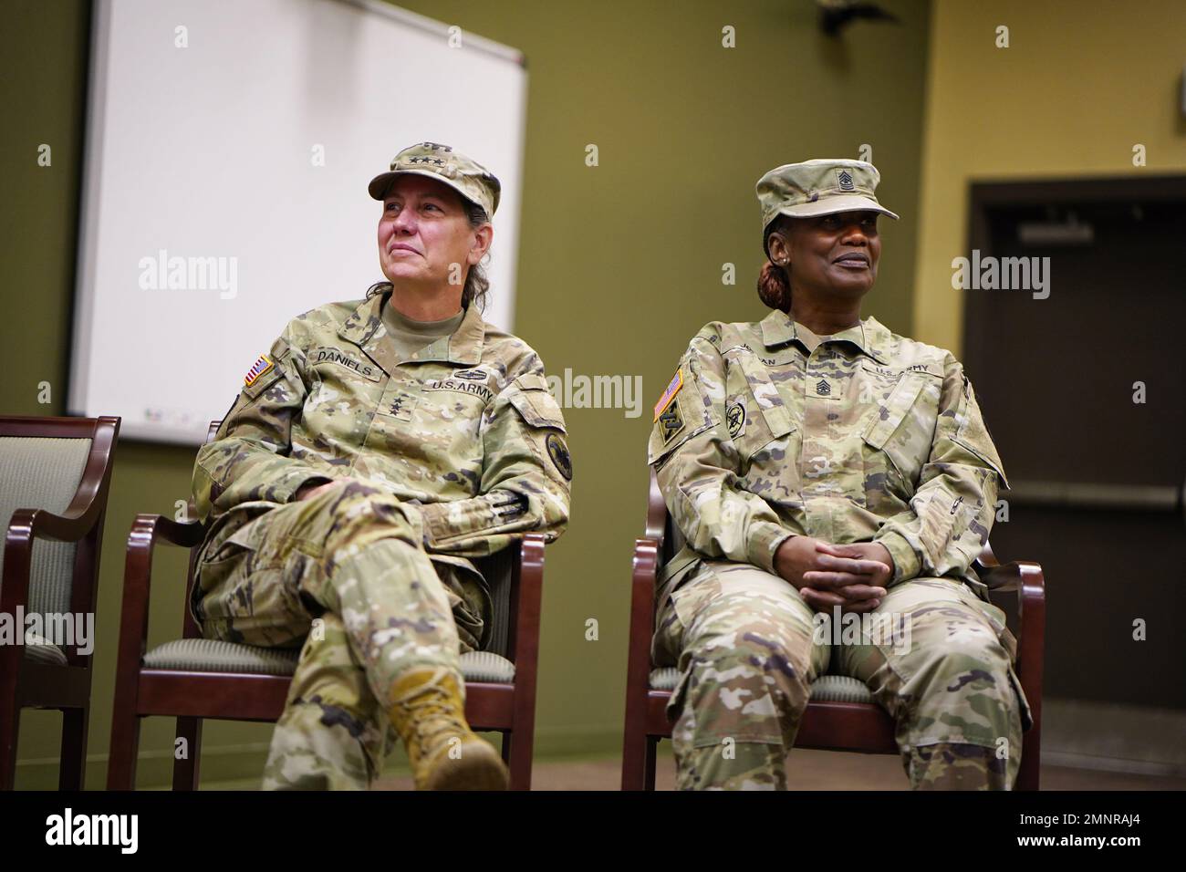 Lt. Gen. Jody Daniels and Command Sgt. Maj. Mildred Jordan, acting