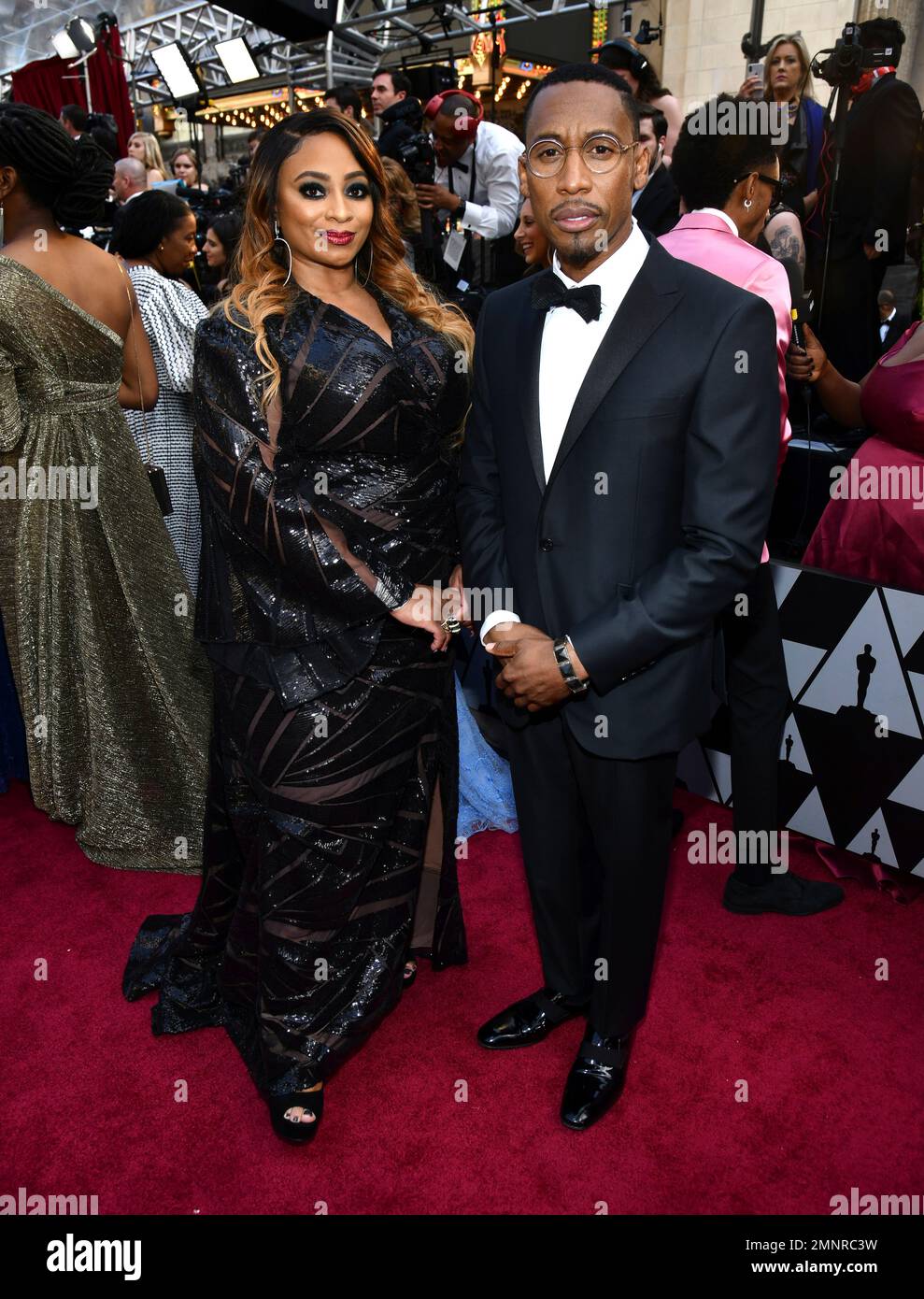 Taura Stinson, left, and Raphael Saadiq arrive at the Oscars on Sunday ...