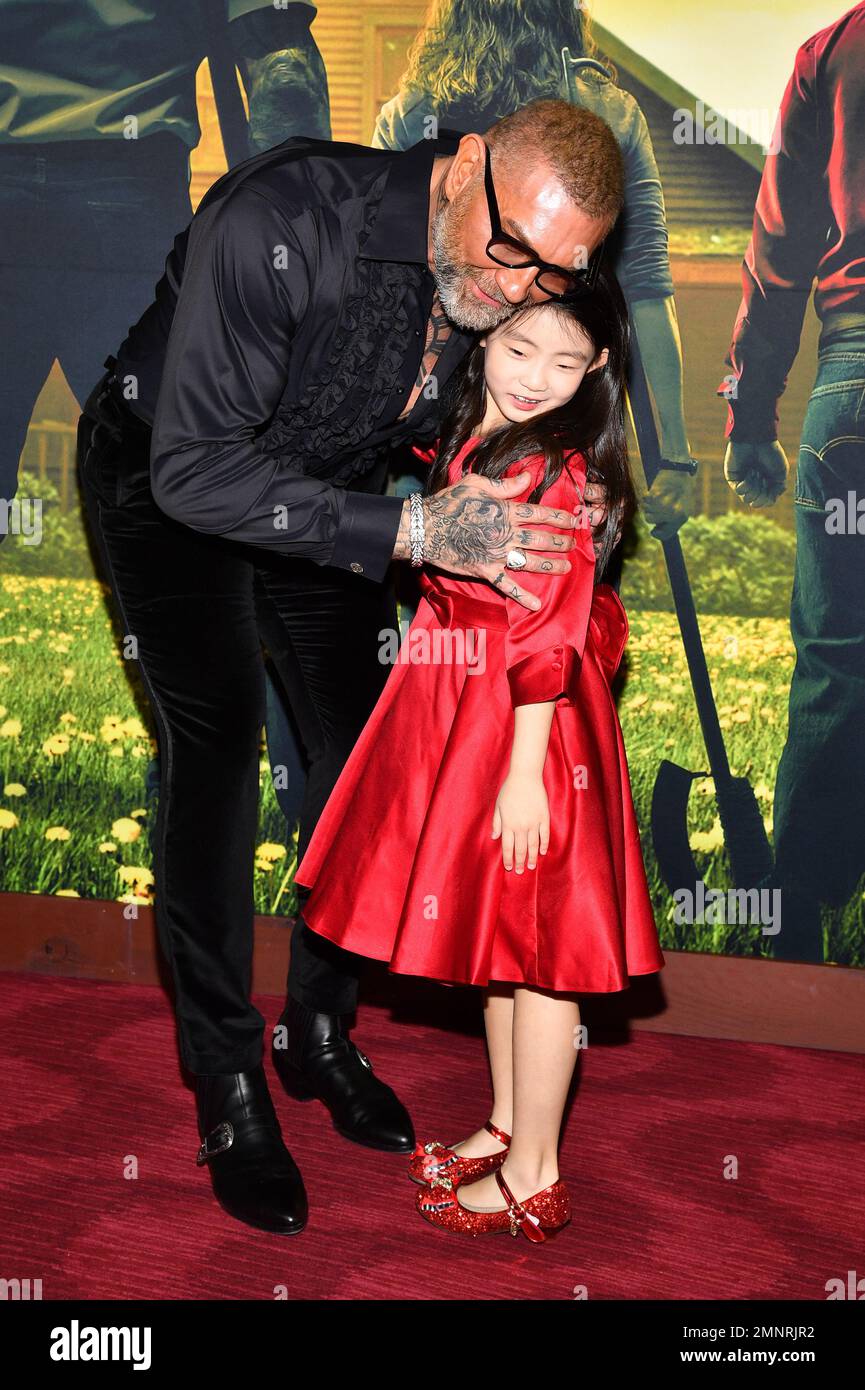 New York, USA. 30th Jan, 2023. (L-R) Dave Bautista and Kristen Cui attend the 'Knock at the Cabin' world premiere at Jazz at Lincoln Center's Frederick P. Rose Hall, New York, NY, January 30, 2023. (Photo by Anthony Behar/Sipa USA) Credit: Sipa USA/Alamy Live News Stock Photo