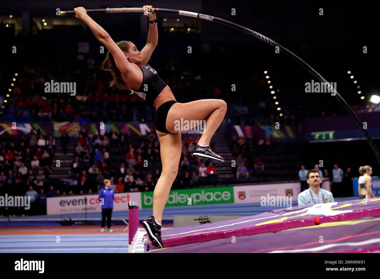 Canada's Alysha Newman makes an attempt in the women's pole vault final