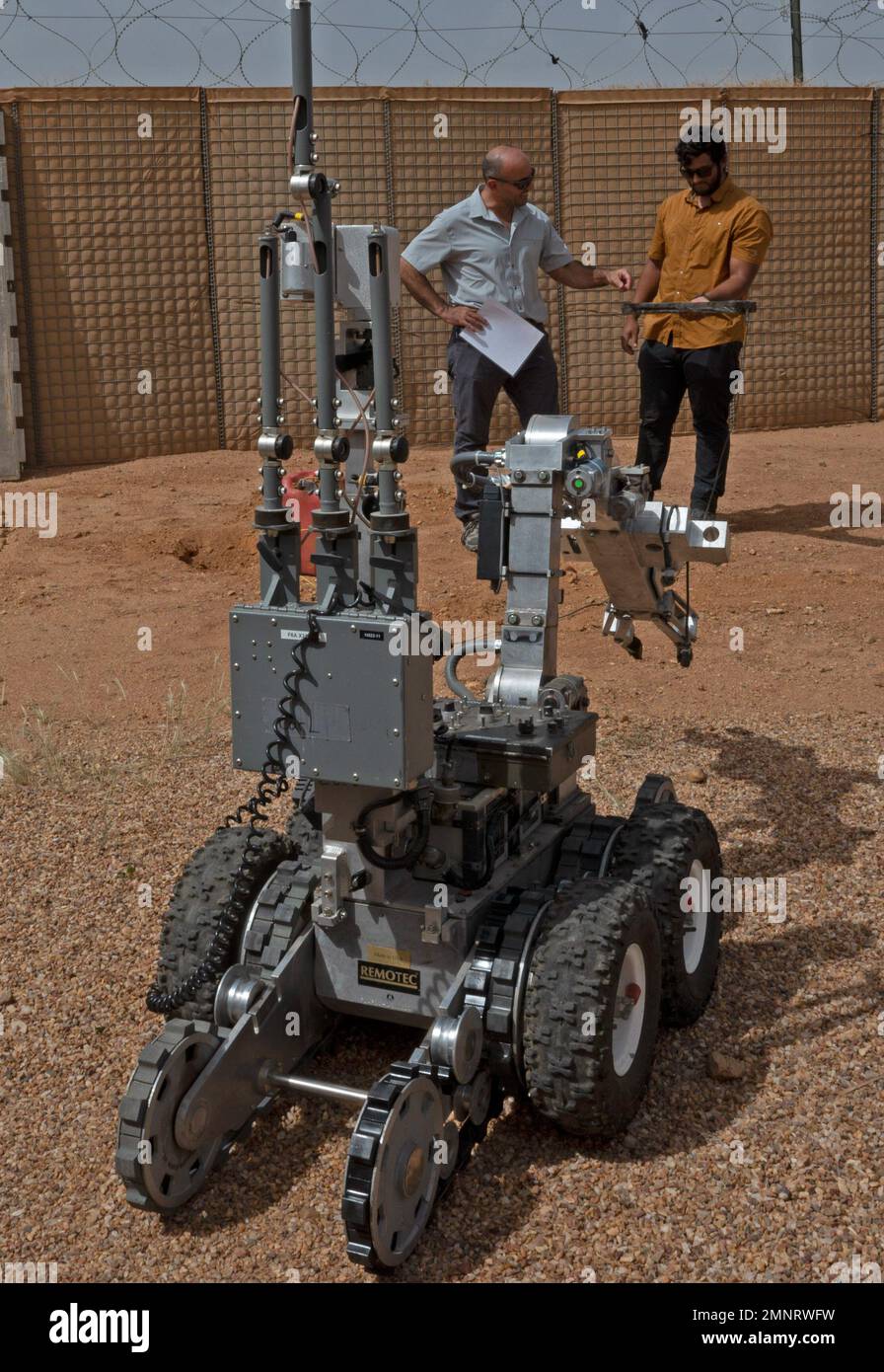 AIR BASE 201, Niger - U.S. Congressman Jimmy Panetta receives a  demonstration of an Explosive Ordnance Disposal military robot during his  site tour at Air Base 201, Niger, Oct. 5, 2022. The