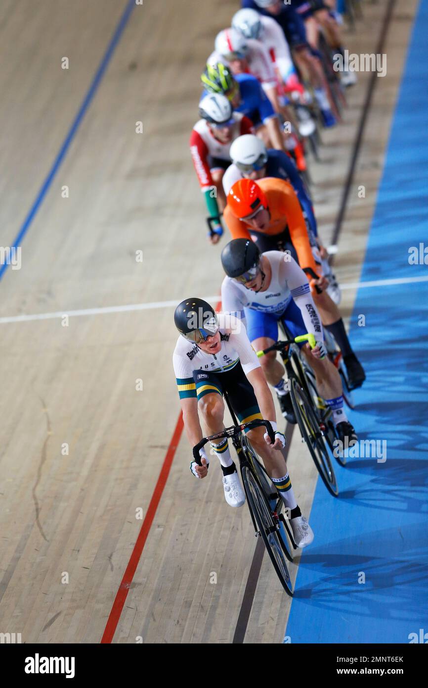 Gold medalist Cameron Meyer of Australia leads the pack during the men