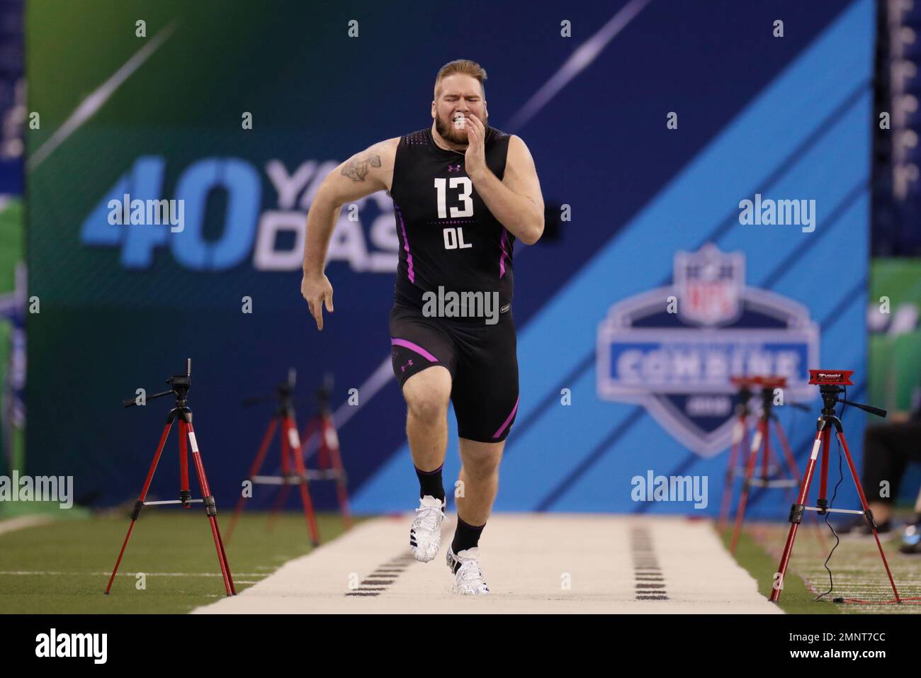 Appalachian State offensive lineman Colby Gossett runs the 40yard dash at the NFL football