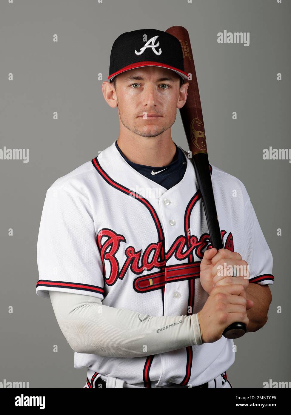 This is a 2018 photo of Rob Brantly of the Atlanta Braves baseball team. This image reflects the Atlanta Braves active roster as of Feb. 22, 2018 when this image was taken. (AP Photo/John Raoux) Stock Photo