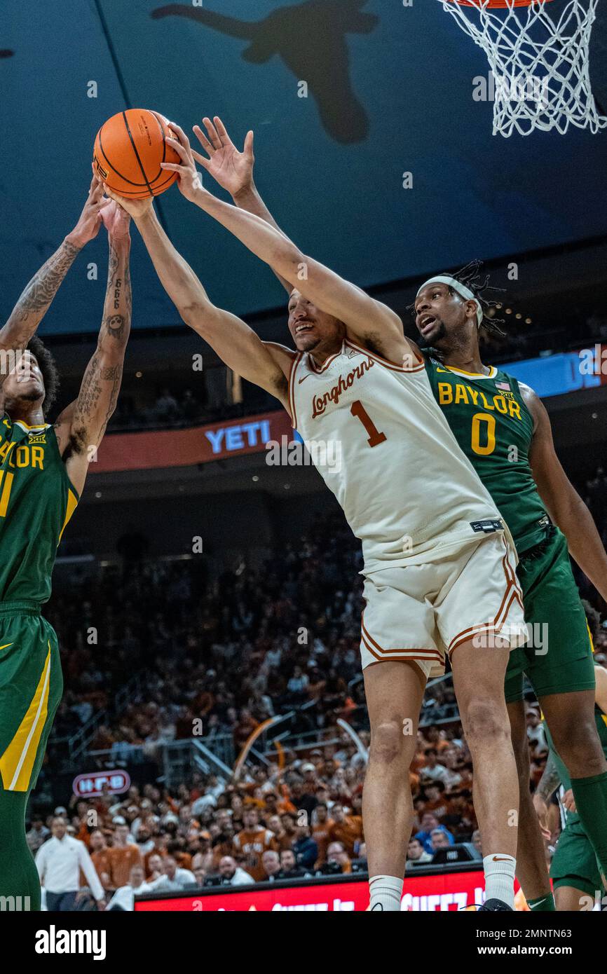 Texas, USA. 30th Jan, 2023. Dylan Disu #1 of the Texas Longhorns in action vs the Baylor Bears at the Moody Center in Austin Texas. Texas defeats Baylor 76-71. Credit: csm/Alamy Live News Stock Photo