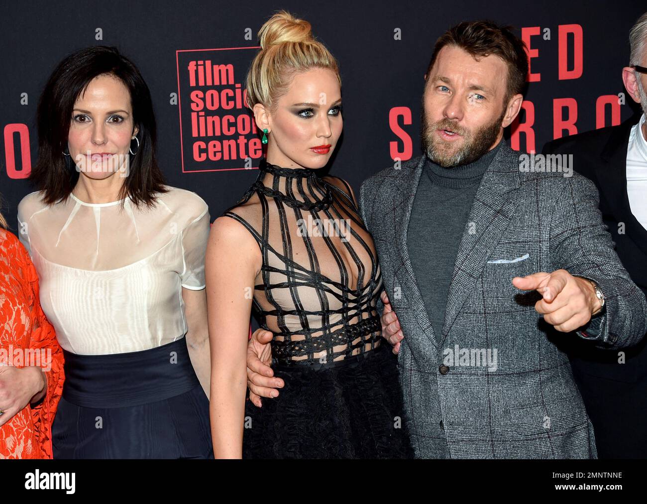 Actors Mary-Louise Parker, left, Jennifer Lawrence and Joel Edgerton