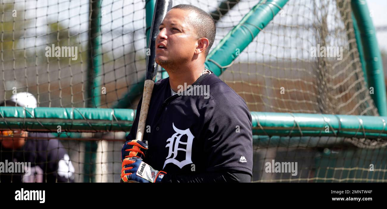 Detroit Tigers' Miguel Cabrera waits to hit during batting practice at