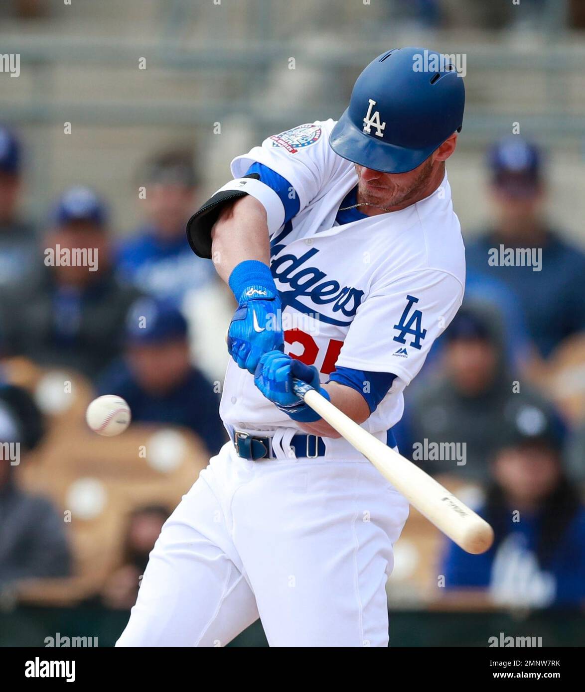 Los Angeles Dodgers' Cody Bellinger bats during a baseball spring