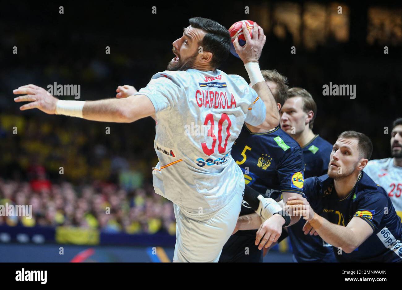 Gedeon Guardiola Villaplana of Spain during the IHF Men's World Championship 2023, Placement matches 3-4, Handball match between Sweden and Spain on January 29, 2023 at Tele2 Arena in Stockholm, Sweden. Photo by Laurent Lairys/ABACAPRESS.COM Stock Photo