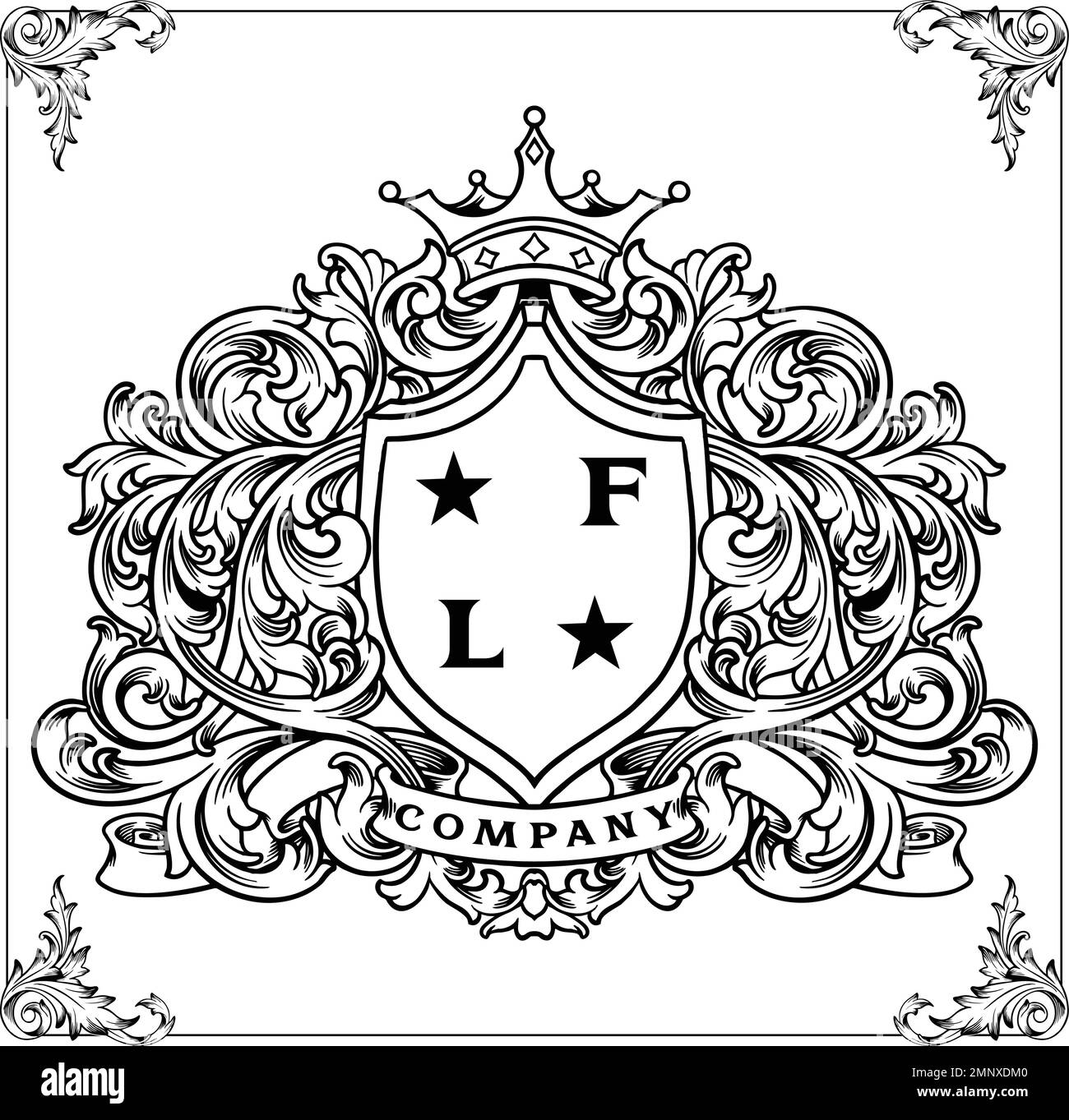 Luxury classic label floral swirl ornament outline vector illustrations