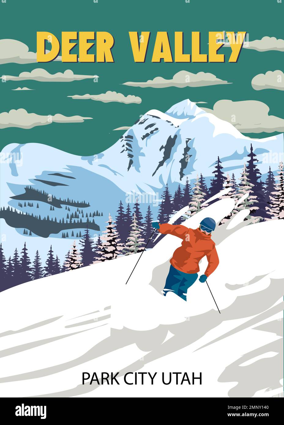Travel poster Ski Deer Valley resort - Travel Poster Ski Deer Valley Resort Vintage Usa Winter Landscape Travel Card 2MNY140 