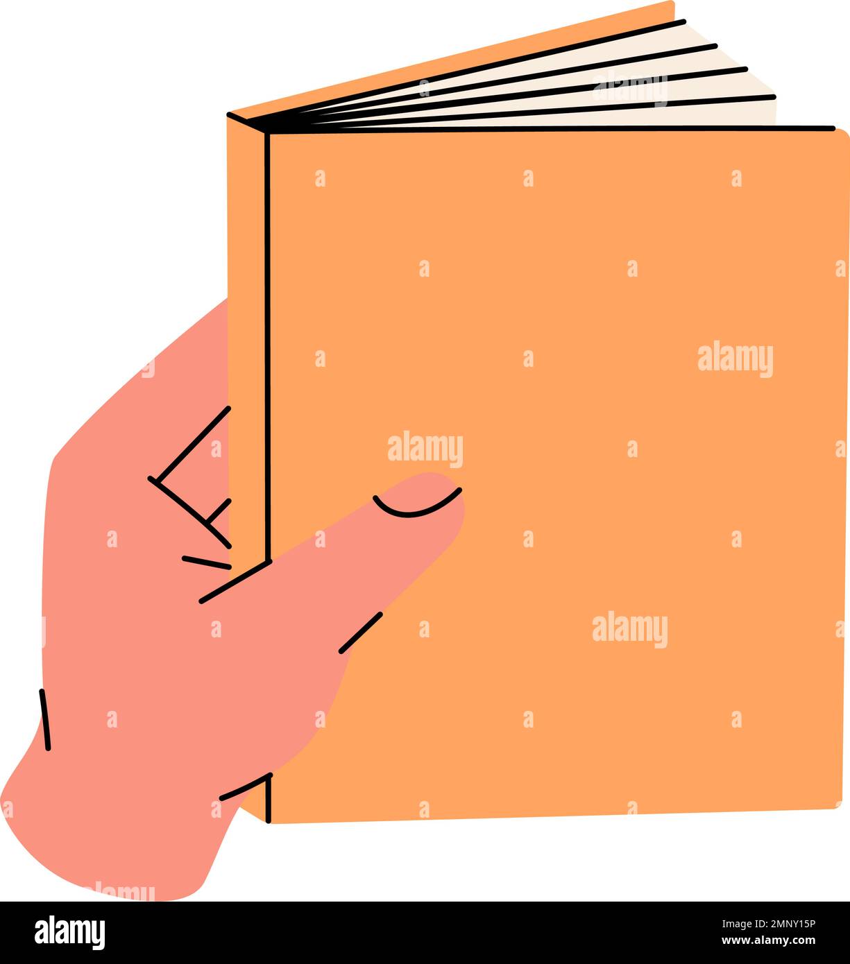 Hand with closed book. Bookstore, library, book shop illustration. Read more. Literature