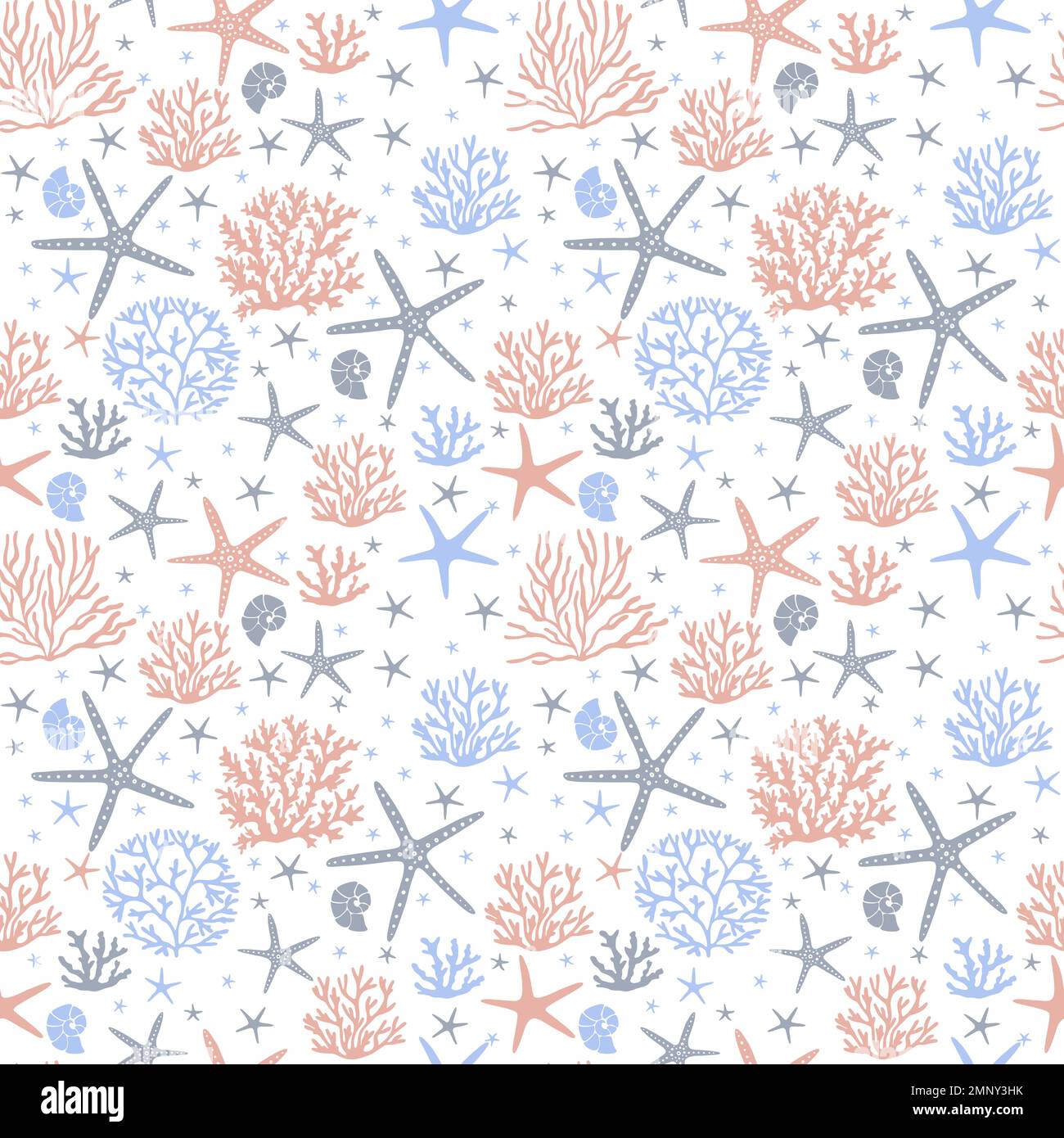 Sea stars and coral vector seamless pattern Stock Vector
