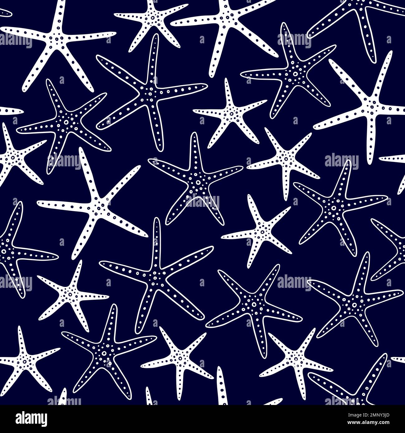 Marine seamless pattern. Beautiful vector background with sea stars. Stock Vector