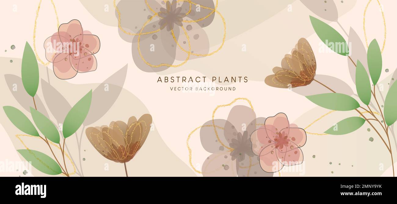 Abstract plants vector background. Abstract plants text with flowers and leaves elements in vintage design. Vector illustration abstract background. Stock Vector