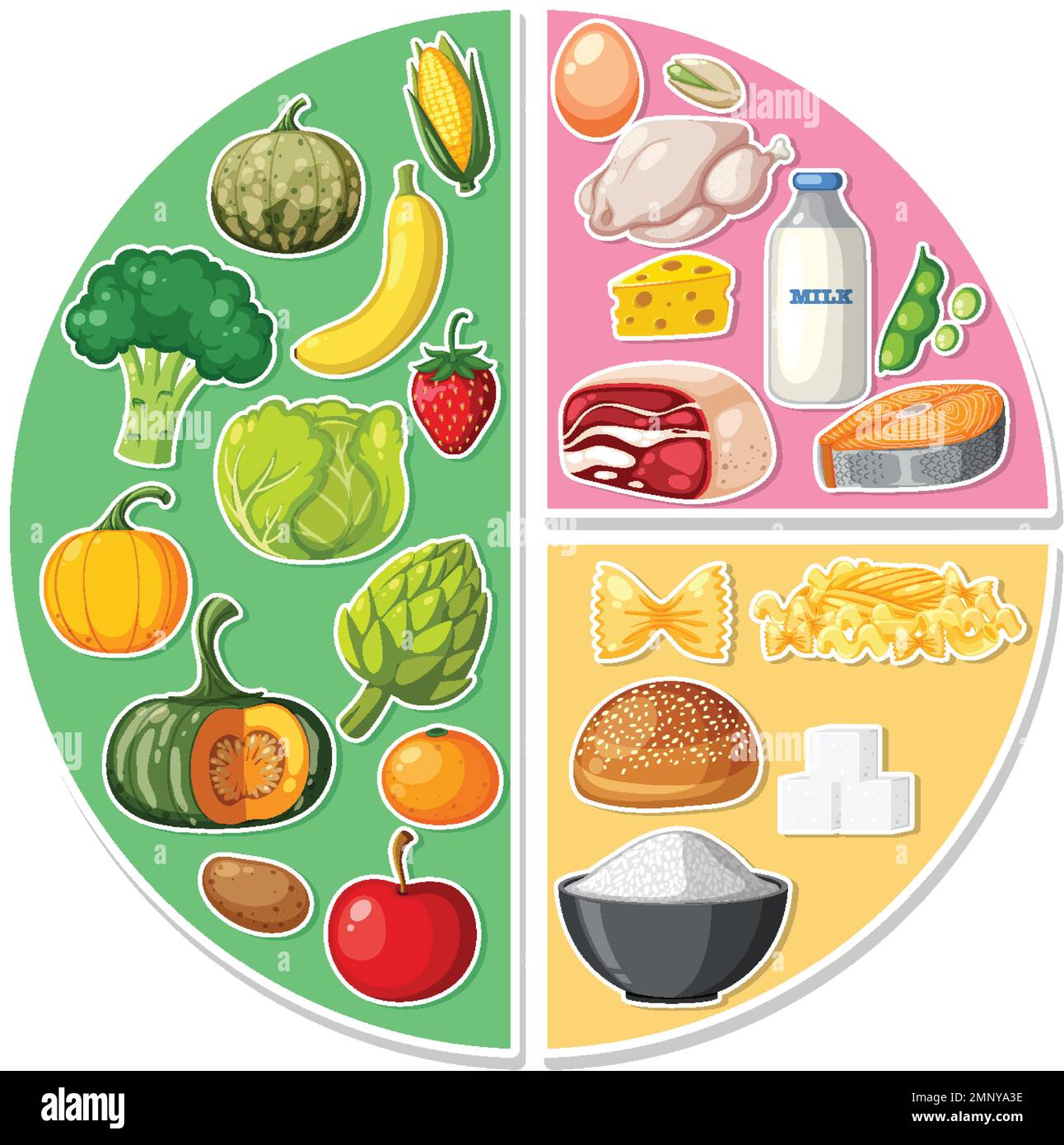 Macronutrients diagram with food ingredients illustration Stock Vector  Image & Art - Alamy