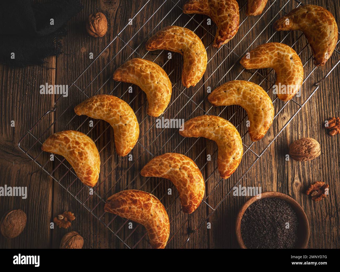 Crescent shaped Bratislava rolls with poppy seed or walnut filling