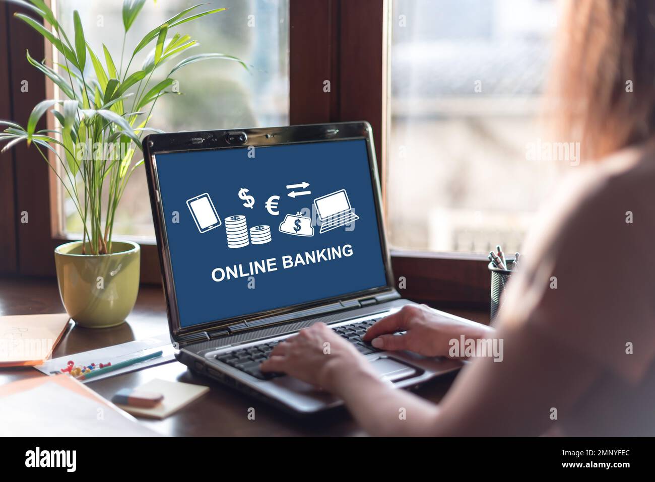 Laptop screen displaying an online banking concept Stock Photo - Alamy
