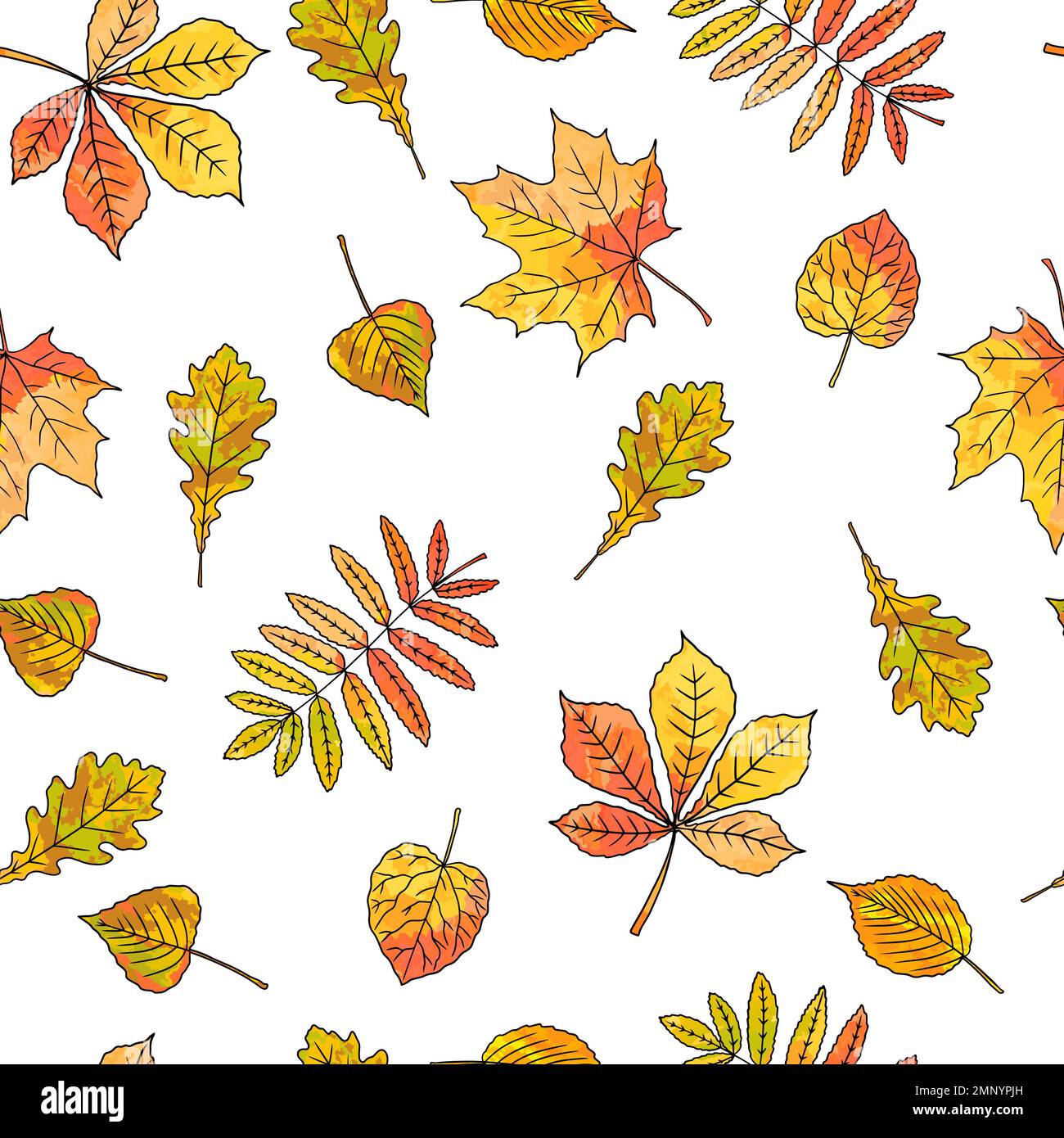 Autumn leaves seamless pattern on white background. Pattern in watercolor style Stock Vector