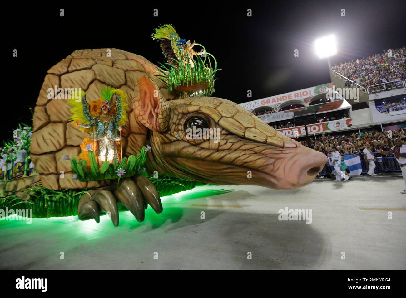 Performers from the Portela school parade on a float during Carnival ...