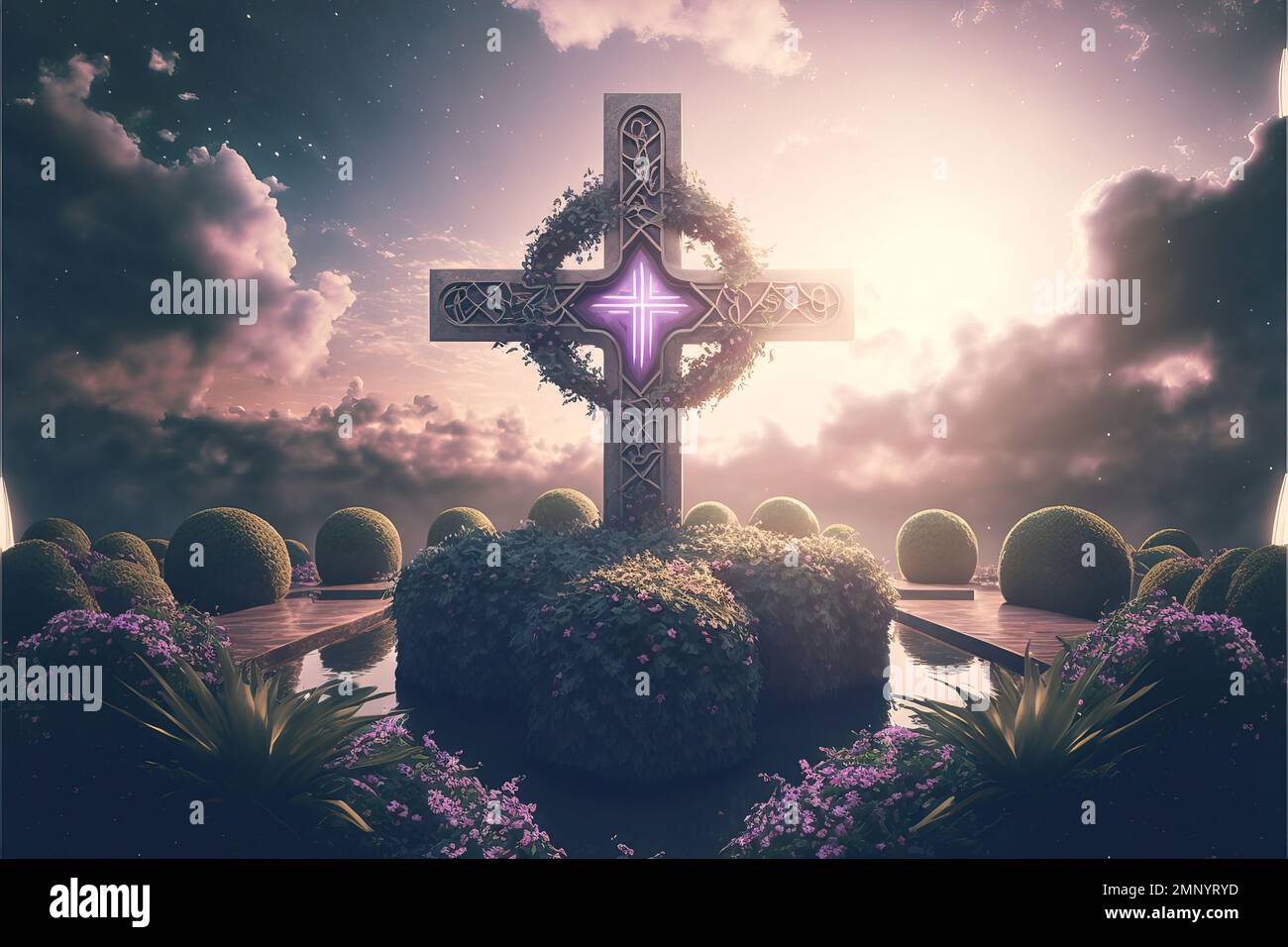 Protestant catholic Christian Cross Religion on beautiful sunset or