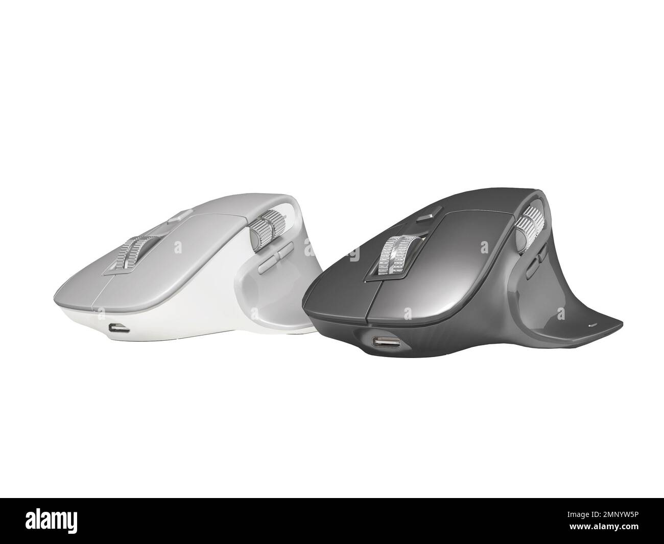 3D illustration of two modern computer mice for professional work on
