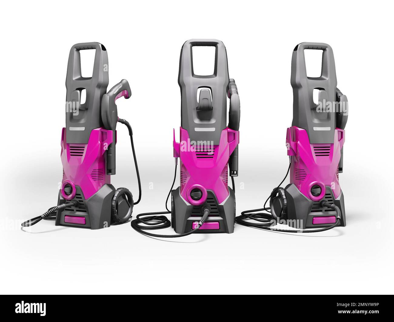 3d illustration pink group electric mini high pressure washer for