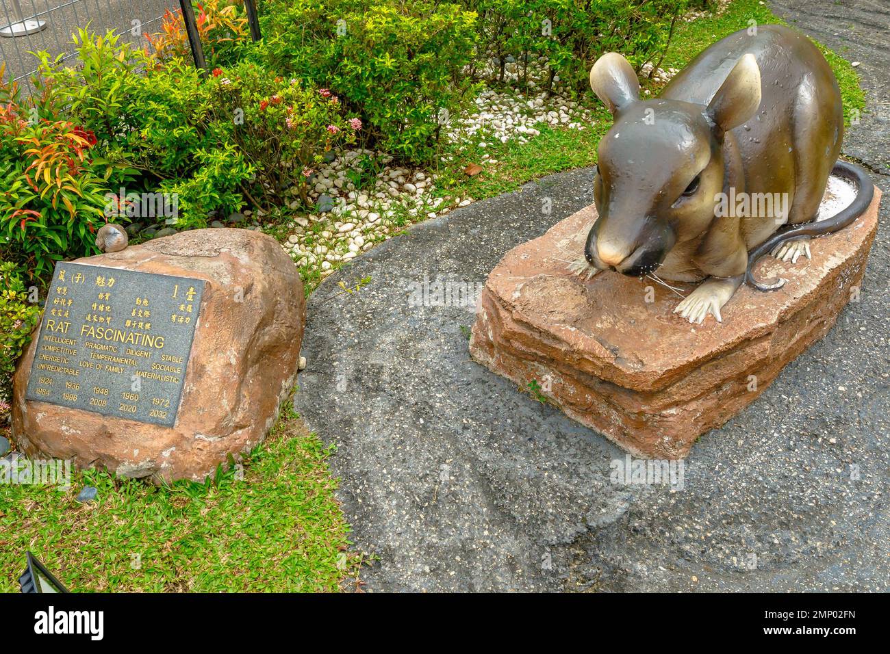 Kuala Lumpur, Malaysia - 2023: rat zodiac sculpture to commemorate the Chinese New Year, the year of water rabbit in Chinese zodiac. In Thean Hou Stock Photo