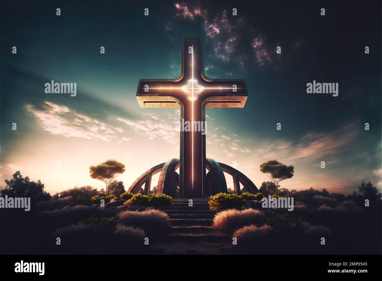 Protestant catholic Christian Cross Religion on beautiful sunset or