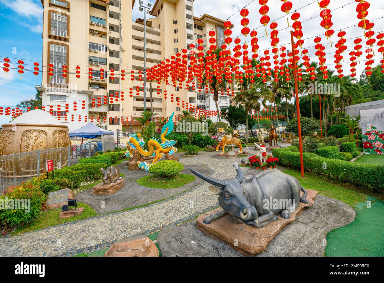 Kuala Lumpur, Malaysia - January 2023: Chinese zodiac signs statues displayed at Thean Hou Temple in celebration of the year of the Rabbit in 2023 Stock Photo