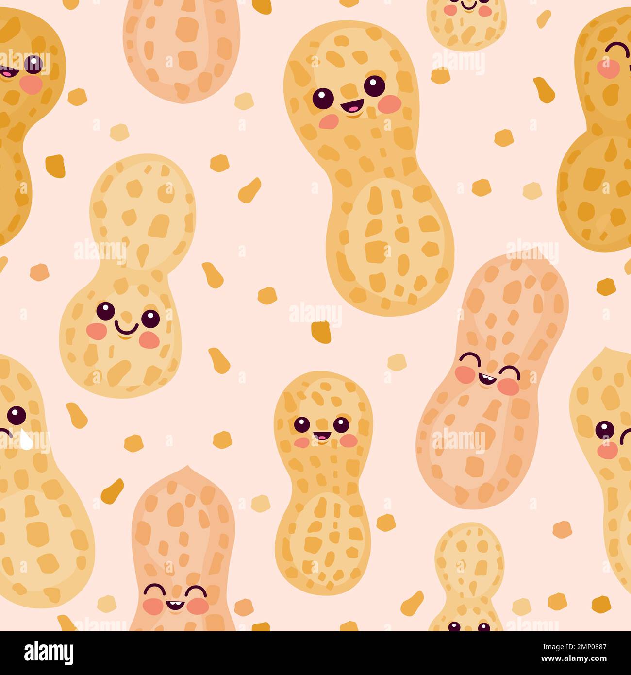 Cute peanut characters background. Seamless pattern. Vector