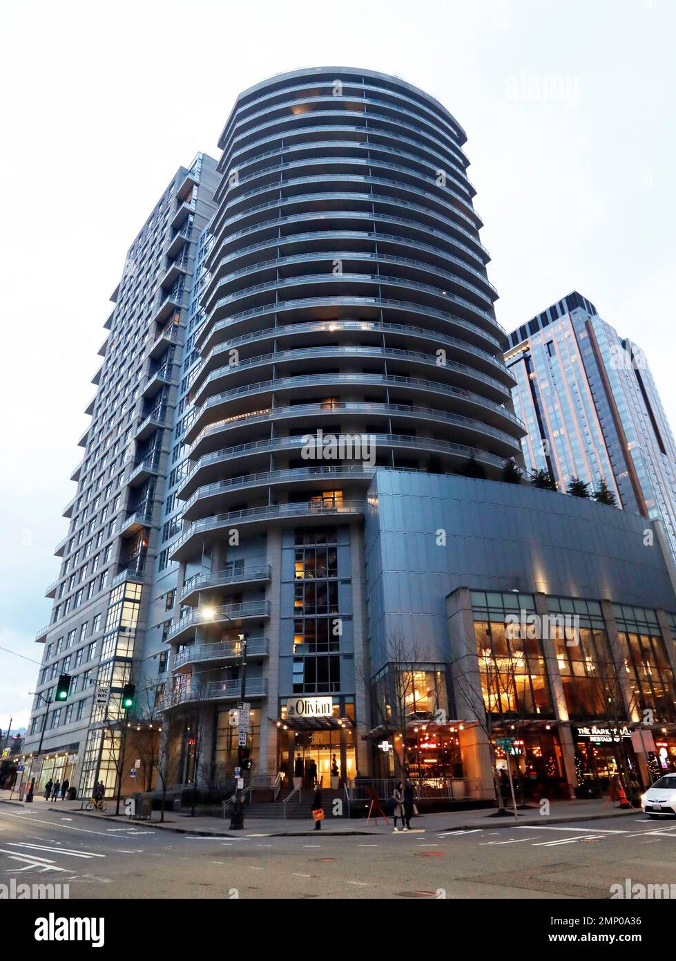 The Olivian apartment tower, home of swim coach Sean Hutchison, is seen Friday, Feb. 9, 2018, in