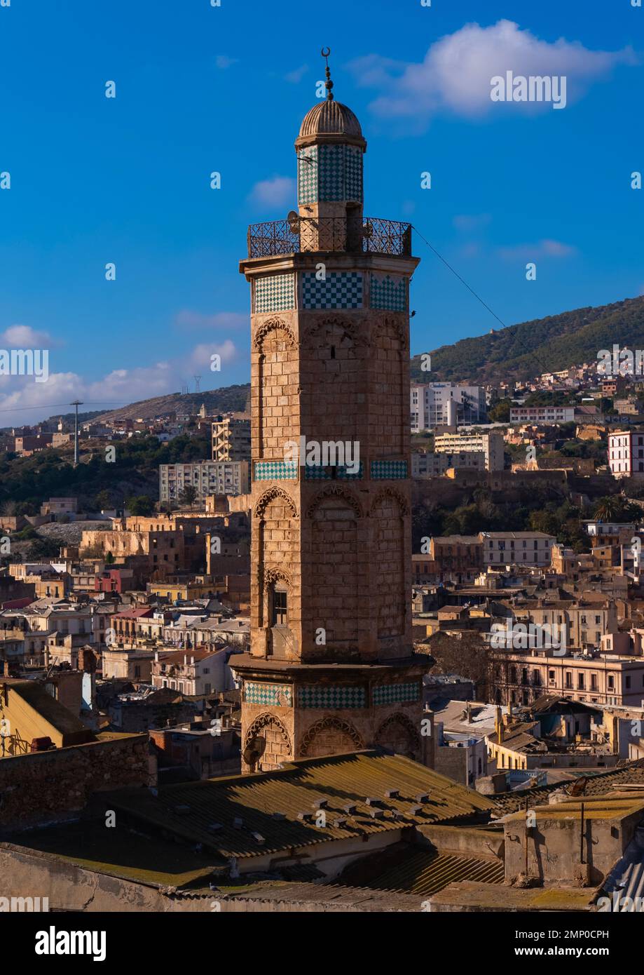 Minaret of a mosque, North Africa, Oran, Algeria Stock Photo