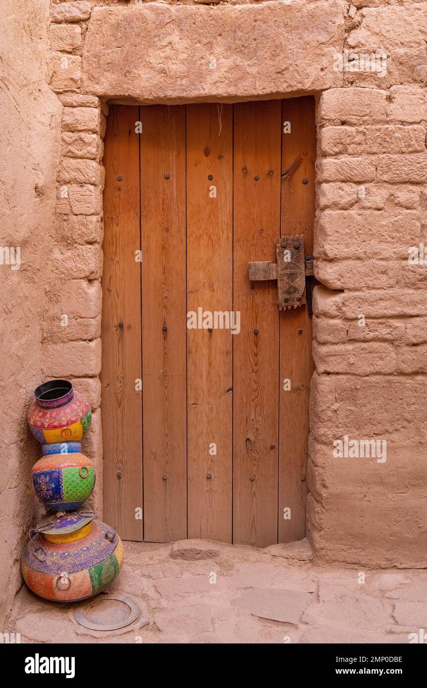 Alula Old Town City, Old town, Alula's 900 years old Town. Wooden door from a house in the restored area of the Town in Saudi Arabia. Medinah Area. Stock Photo