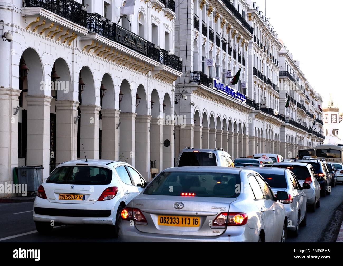 Traffic jam in front of  french colonial buildings, North Africa, Algiers, Algeria Stock Photo