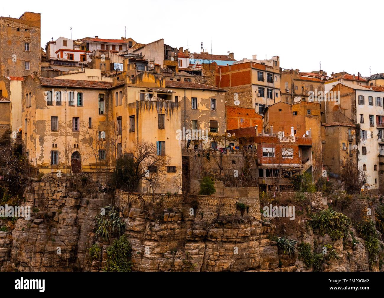 Old houses overlooking the canyon, North Africa, Constantine, Algeria Stock Photo