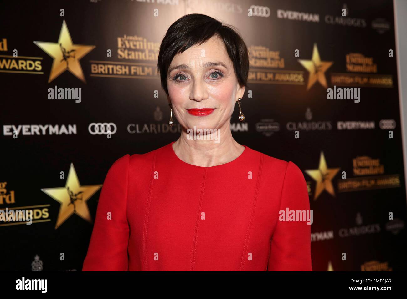 Actress Kristen Scott Thomas poses for photographers on arrival at The Evening Standard Film