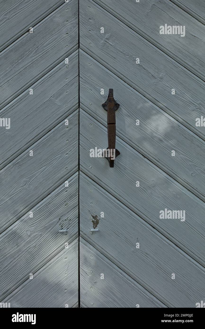 Old white wood door with metal door handle and lock Stock Photo - Alamy