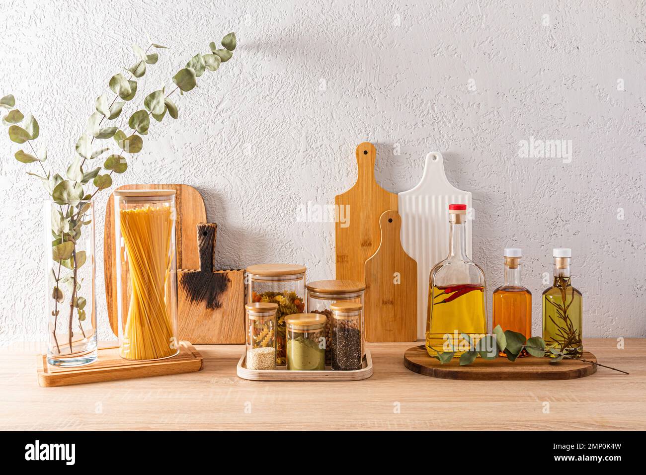 Stylish modern kitchen background. eco-friendly items and products for ...