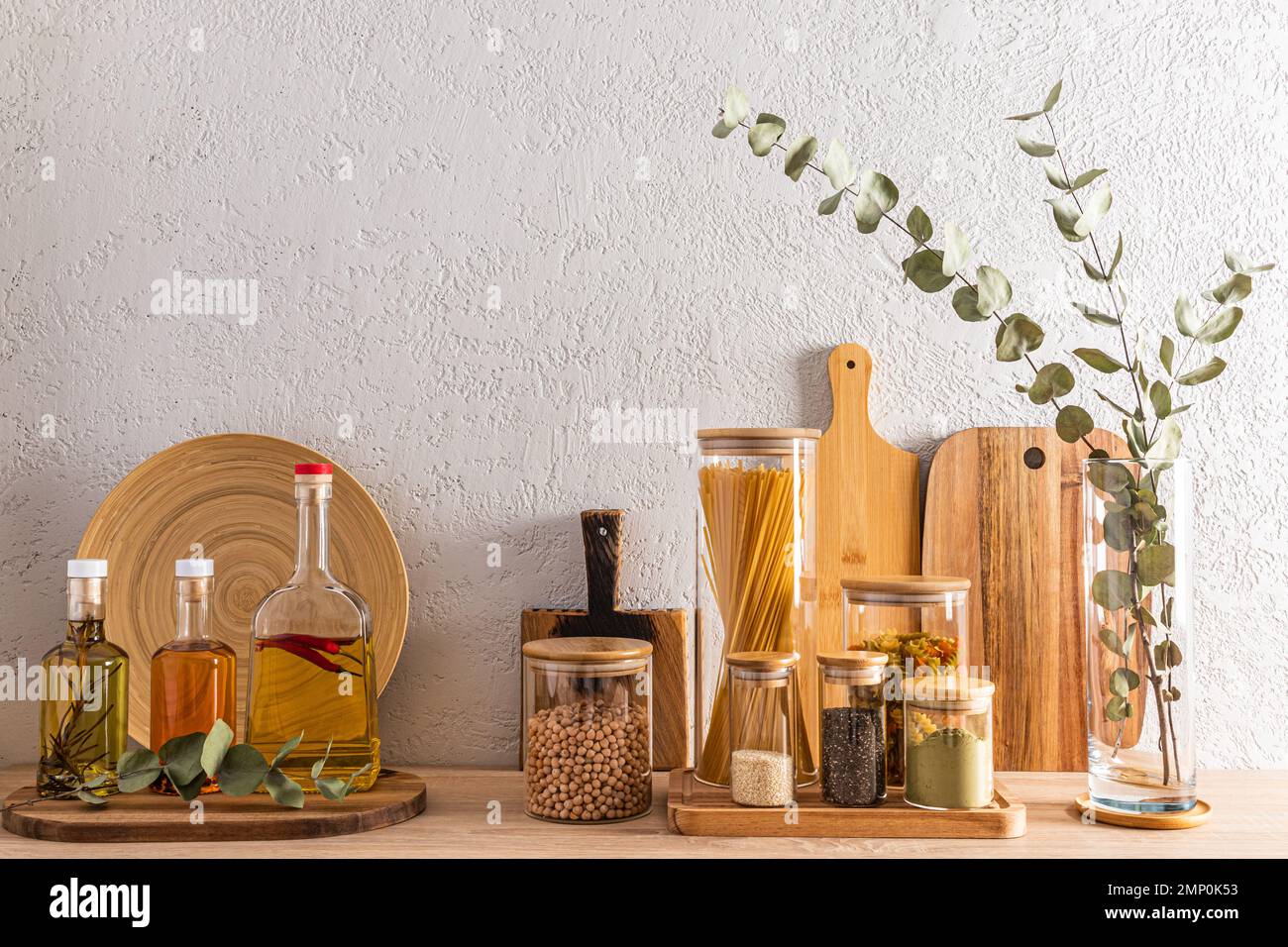 Beautiful stylish kitchen background with different kinds of filled